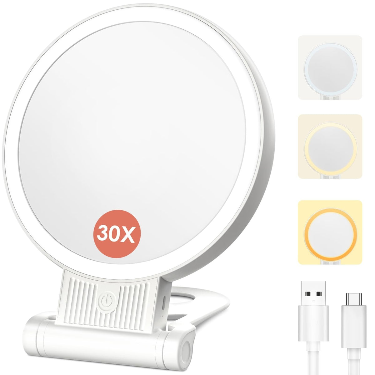 Adjustable 1X/30X Lighted Makeup Mirror with Brightness Control