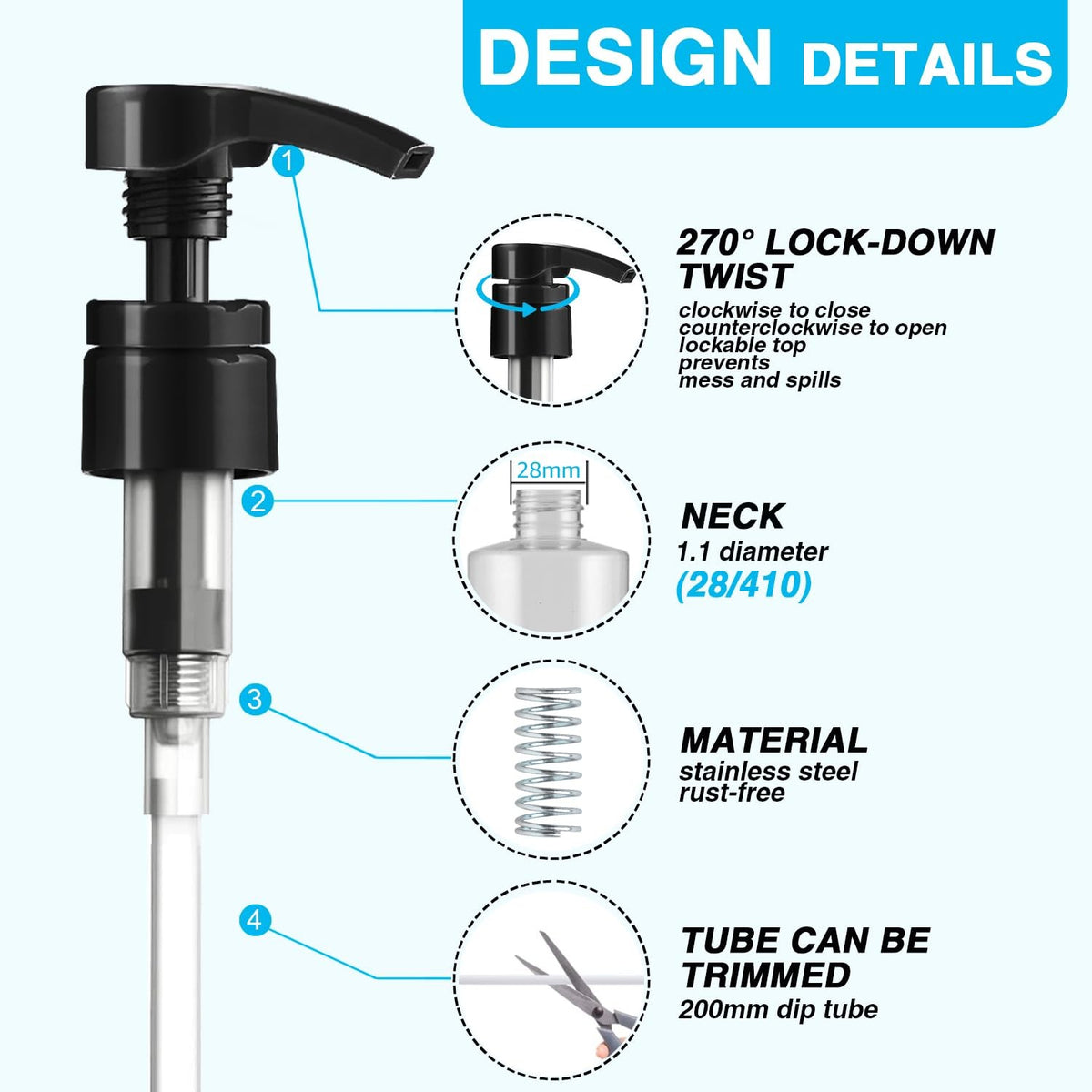 Universal Shampoo & Conditioner Dispenser Pumps - 6 Pack for 1 Liter Bottles