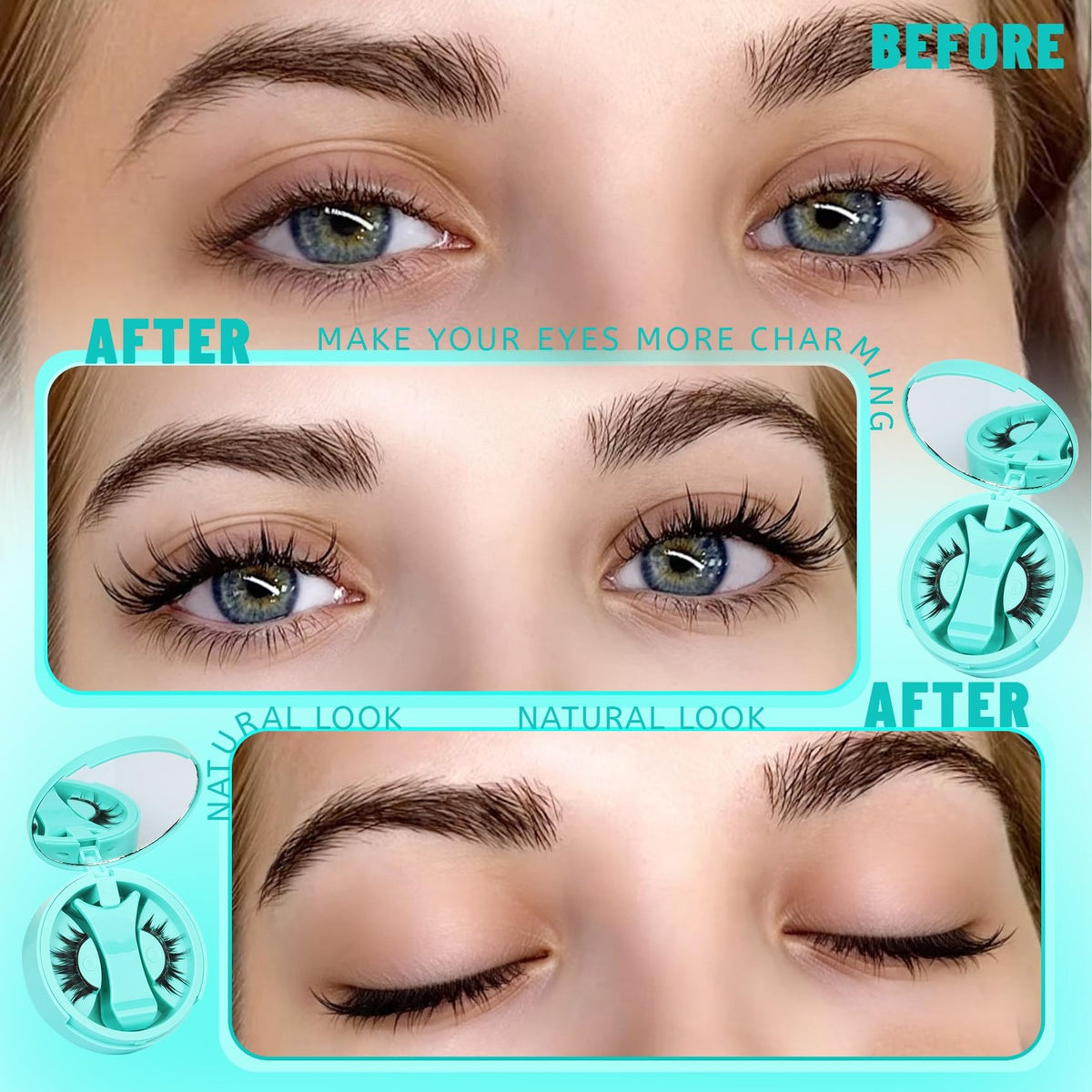 Magnetic False Eyelashes with Applicator & Case - Reusable, No Glue, Cat Eye Design