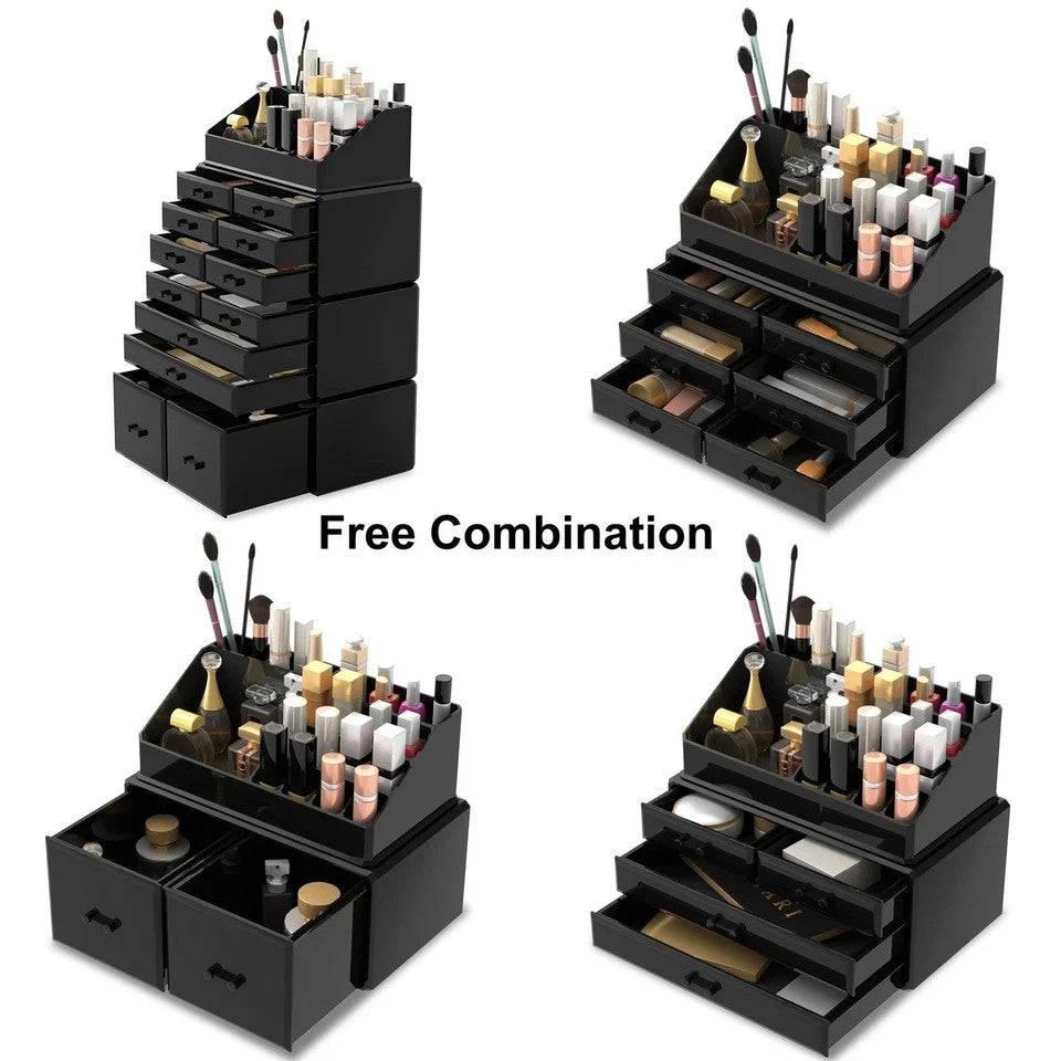 Makeup Organizer with 12 Drawers - Black Cosmetic Storage Box