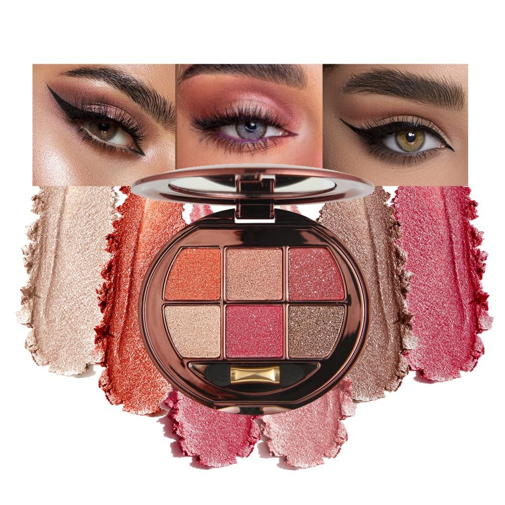 Eyeshadow Palette with 6 Neutral Shades - Matte & Shimmer for Day & Night