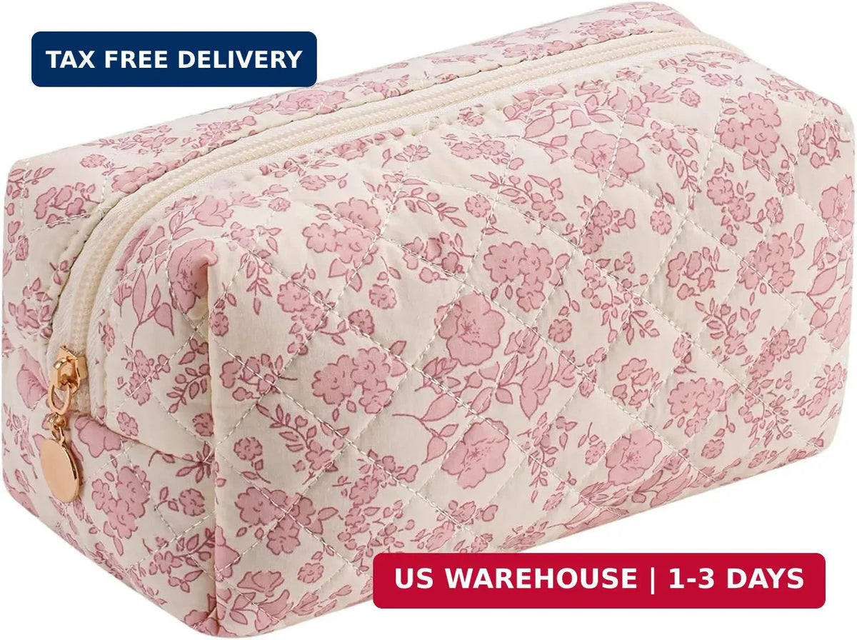 Cotton Floral Makeup Cosmetic Bag for Women Travel Storage Organizer