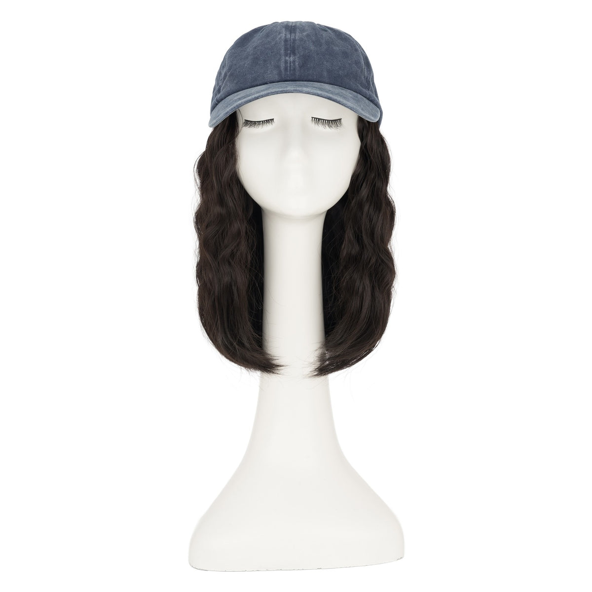 8-Inch Curly Baseball Cap with Synthetic Ponytail Hair Extensions - Natural Look