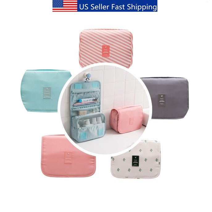 Travel Makeup Organizer Hanging Bag with Multi Mesh Pouches and Waterproof Exterior