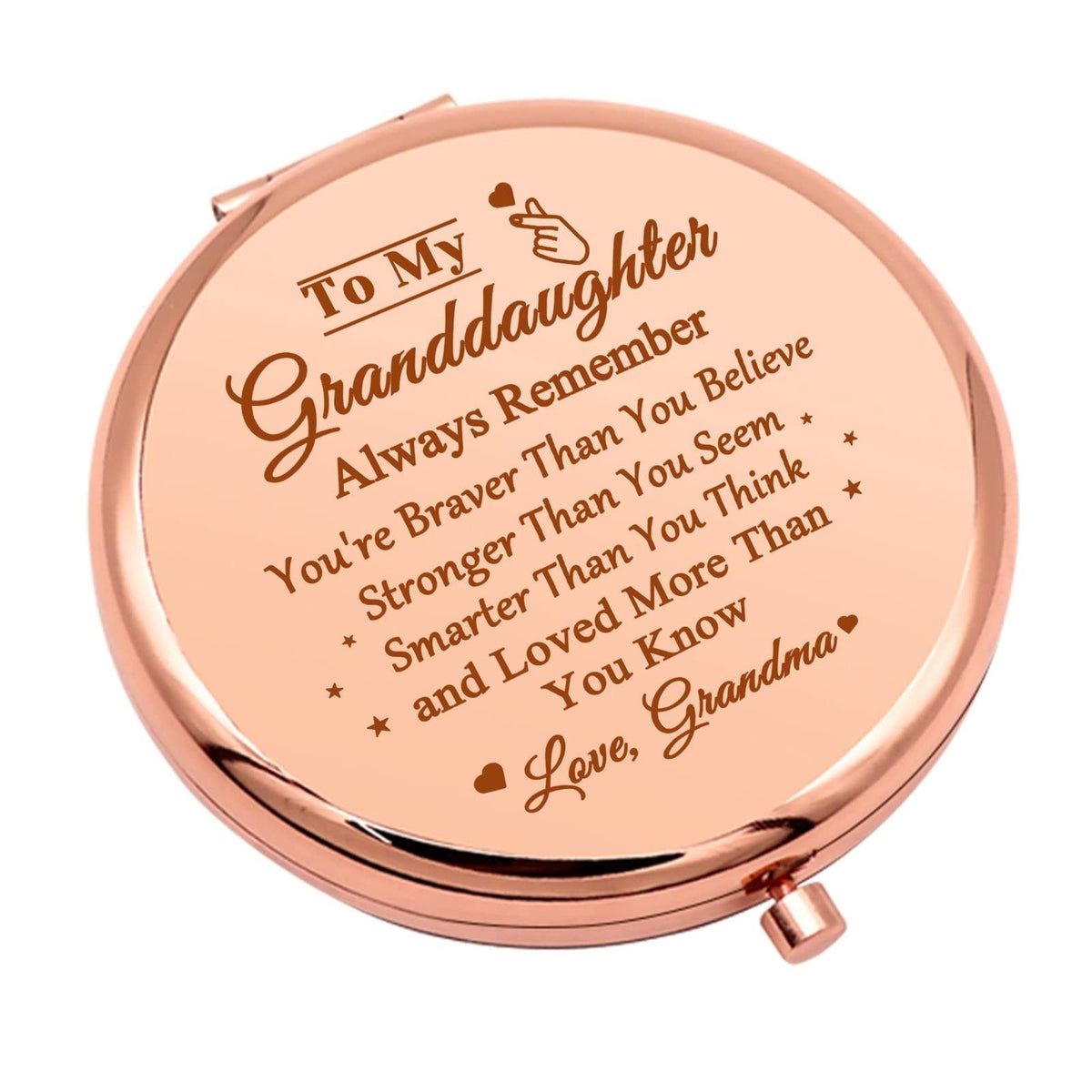 Personalized Rose Gold Compact Makeup Mirror for Granddaughter - Inspirational Gift from Grandma
