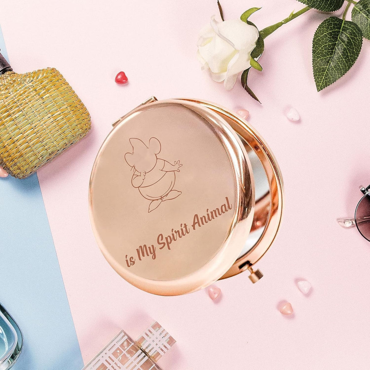 Compact 2-Sided Mouse Pocket Mirror for Makeup and Travel - Fairy Tale Mouse Design