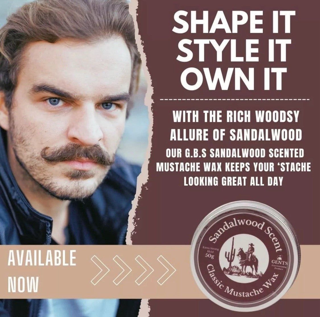 Strong Hold Sandalwood Mustache Wax & Comb Set - Grooming & Styling 50g