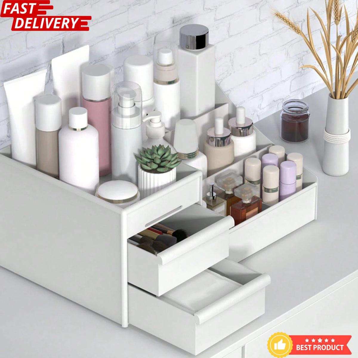 Makeup Desk Organizer with Drawers for Cosmetics Jewelry and Files