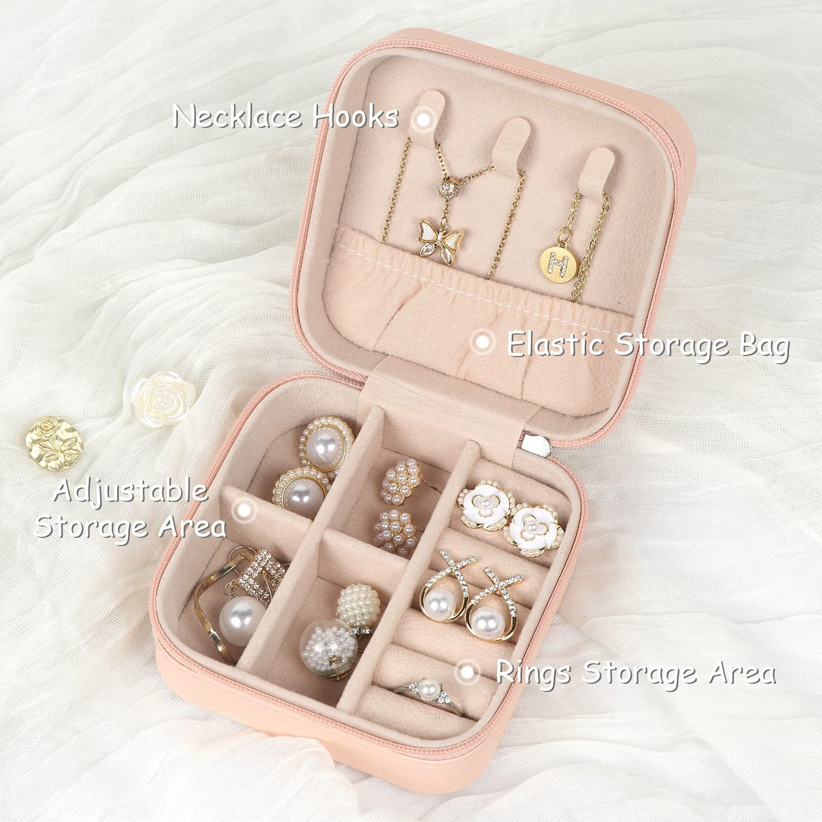 Travel Jewelry Case Small Organizer Box Pink - Compact & Multifunctional