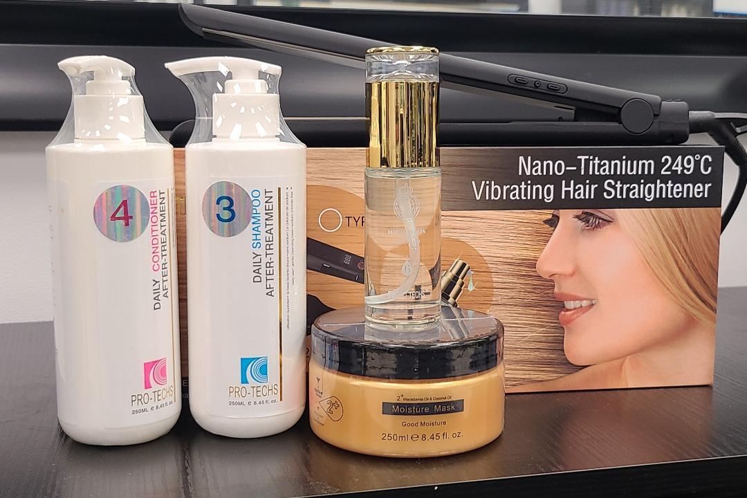 Keratin Hair Treatment Shampoo Conditioner Mask & Flat Iron Set