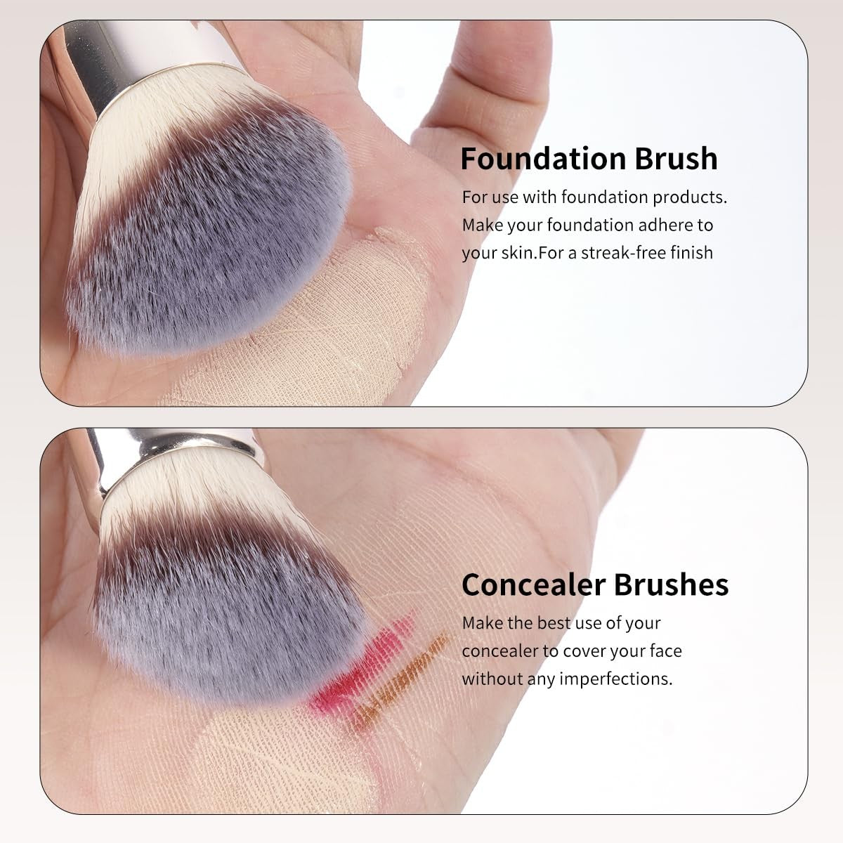 Travel Makeup Brush Set 10 Pcs with LED Mirror and Double-Ended Kabuki Brushes