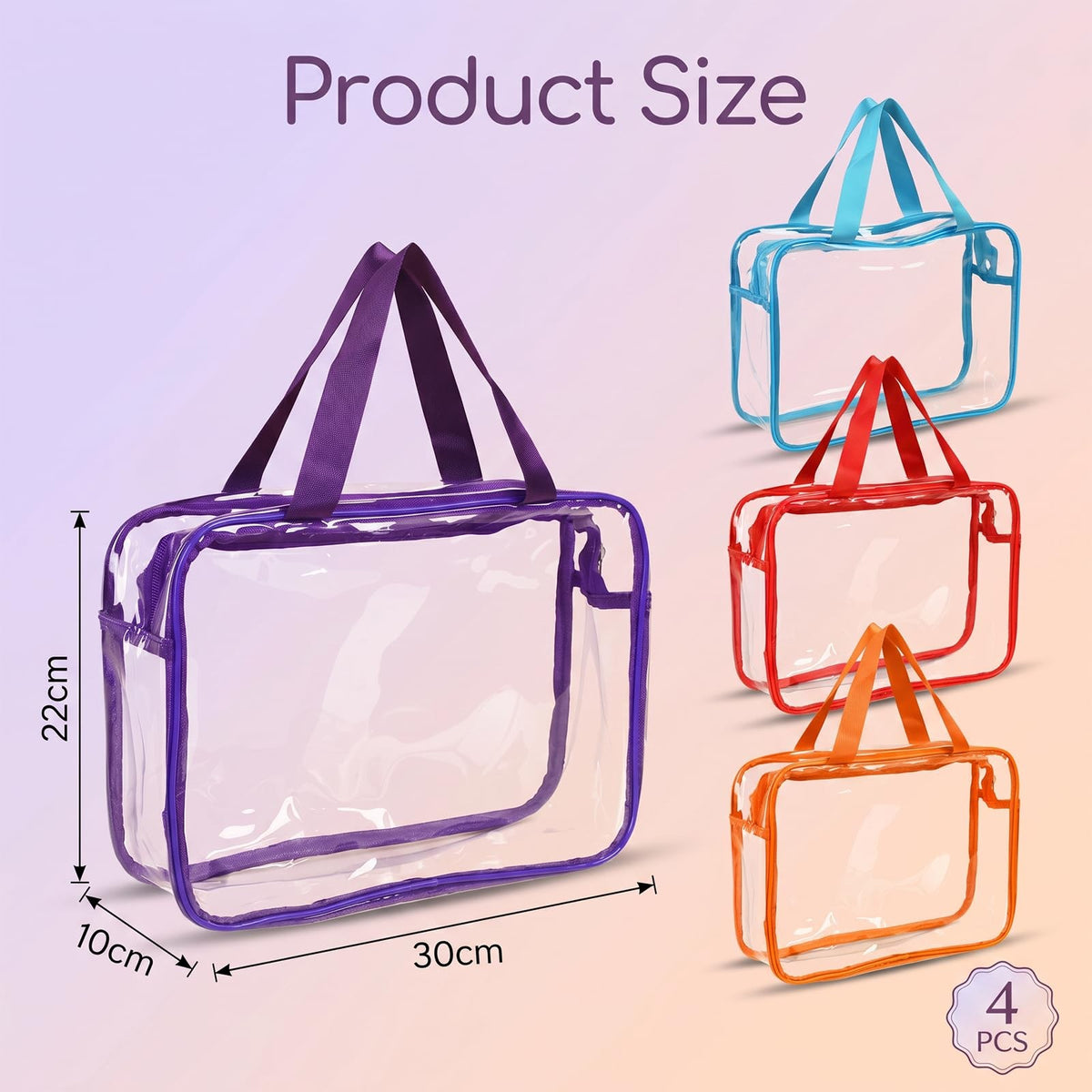Multicolor Clear Makeup Bag Set - Waterproof PVC Travel Organizer, 4 Pack