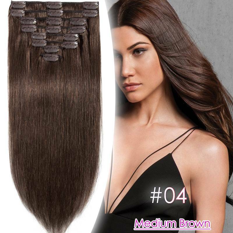 Thick Double Weft Clip-In Human Hair Extensions - Full Head Set