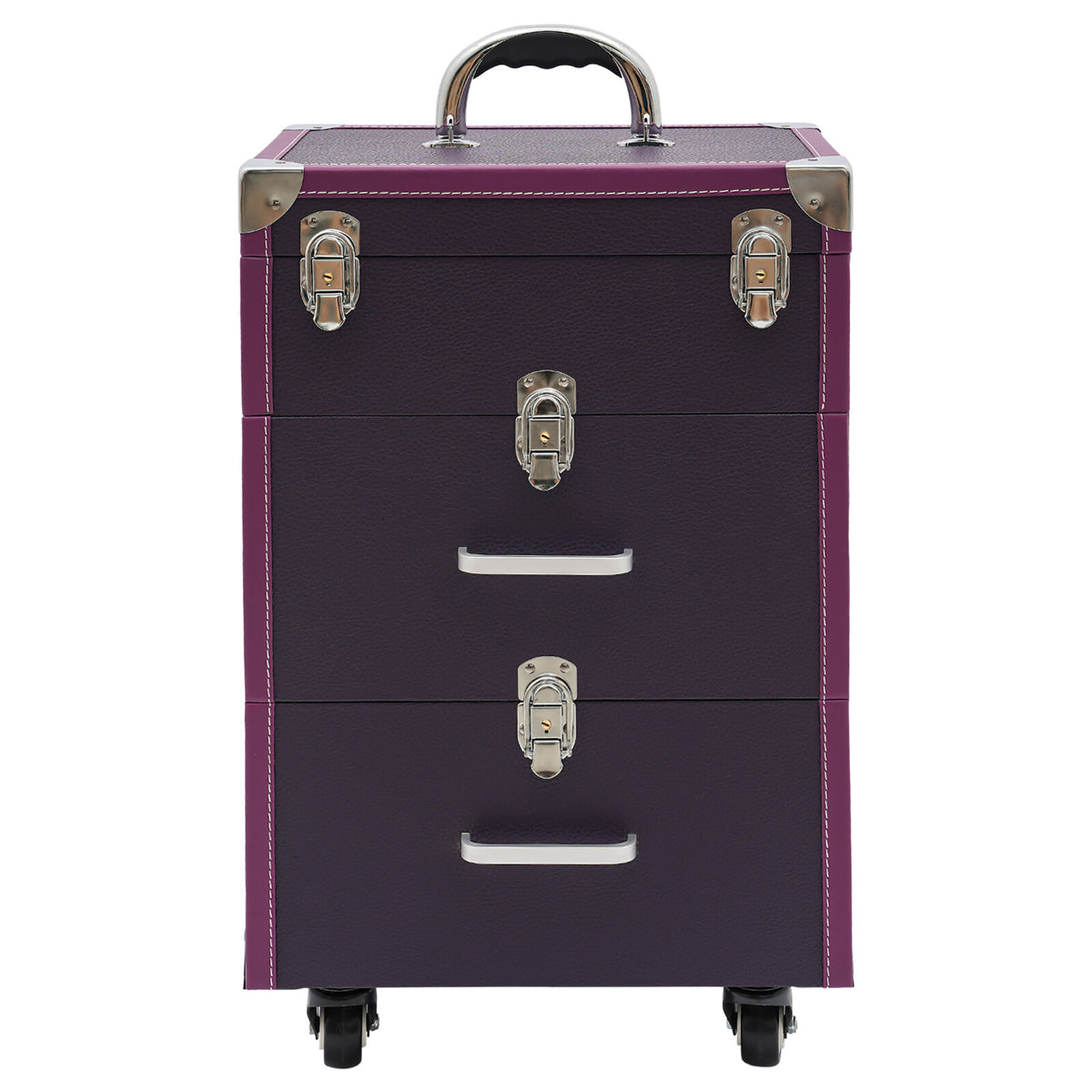 Rolling Makeup Train Case with Large Capacity and Locking Latches