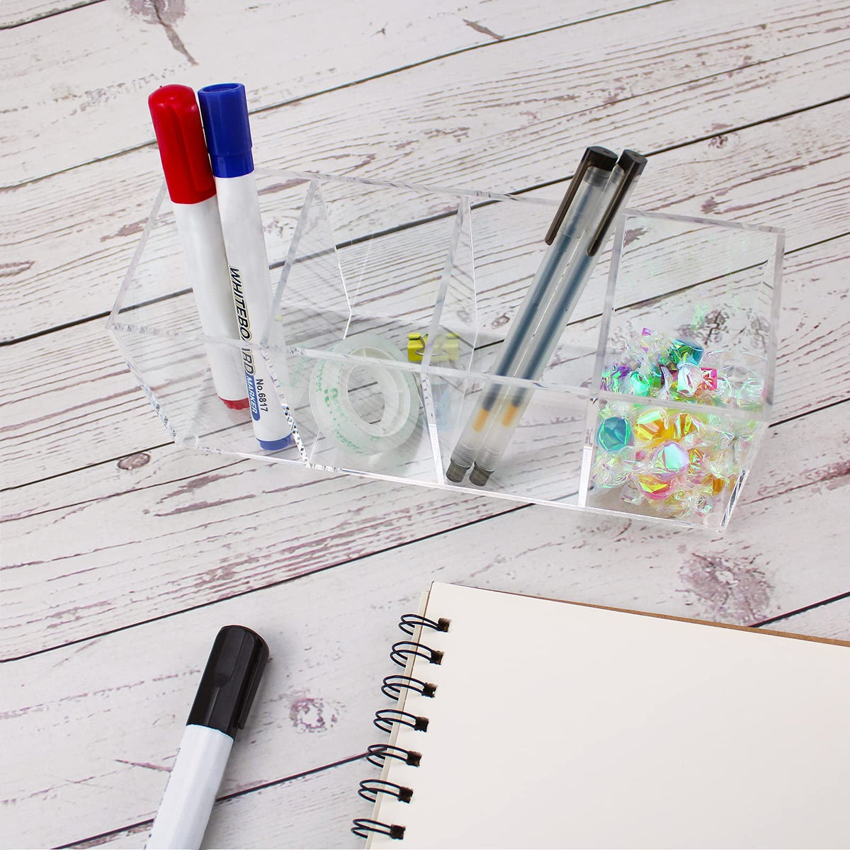 4-Compartment Acrylic Pen & Makeup Brush Holder Desktop Organizer