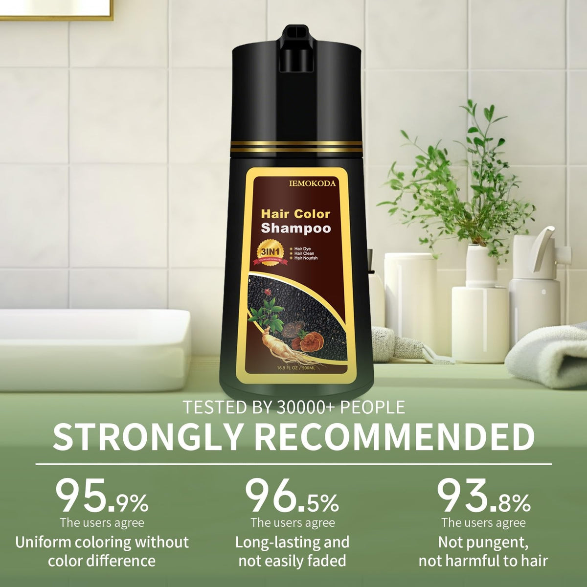 Black Hair Color Shampoo - Gray Coverage, 3-in-1 Formula