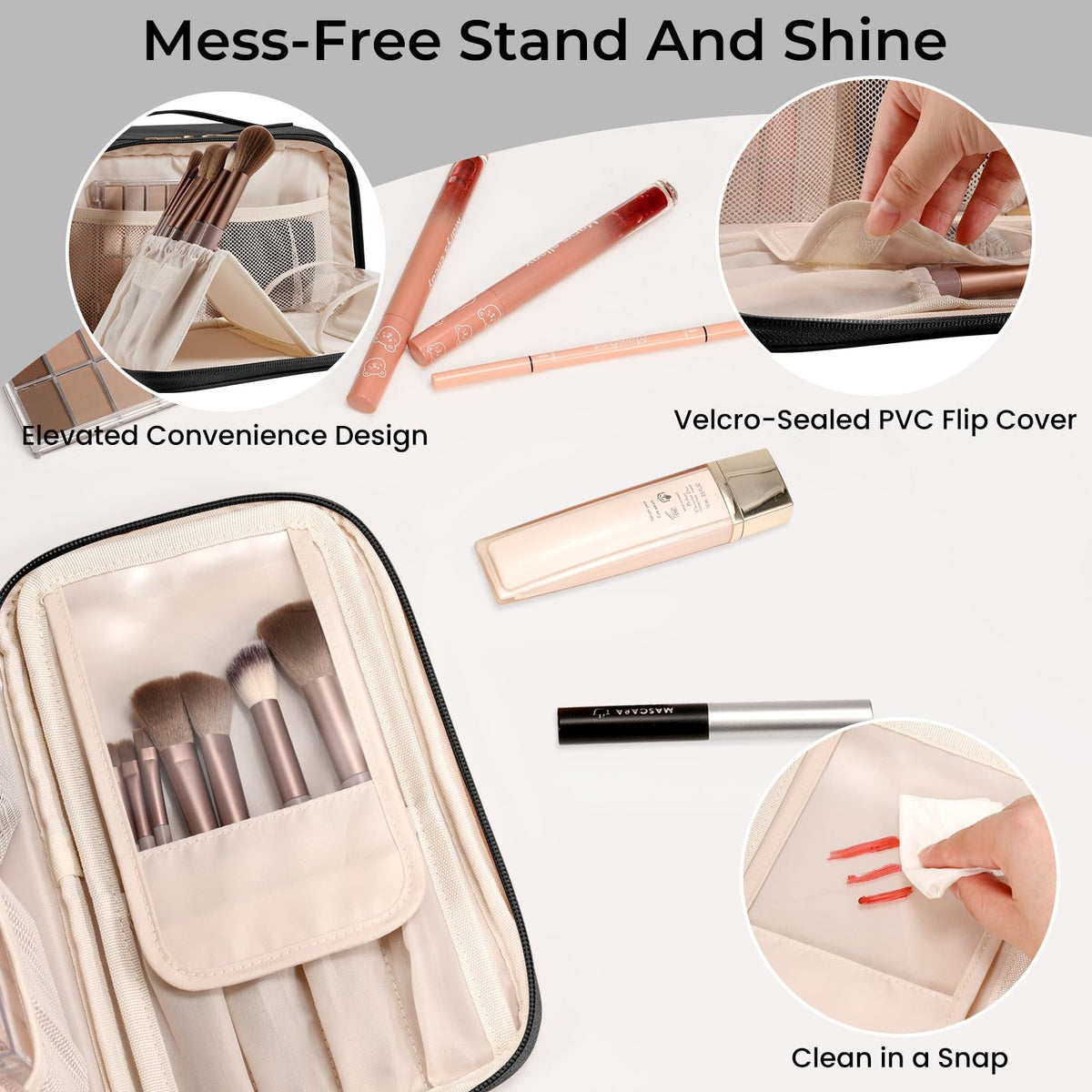 Large Capacity Travel Makeup Bag with Water-Resistant Material & Multiple Compartments