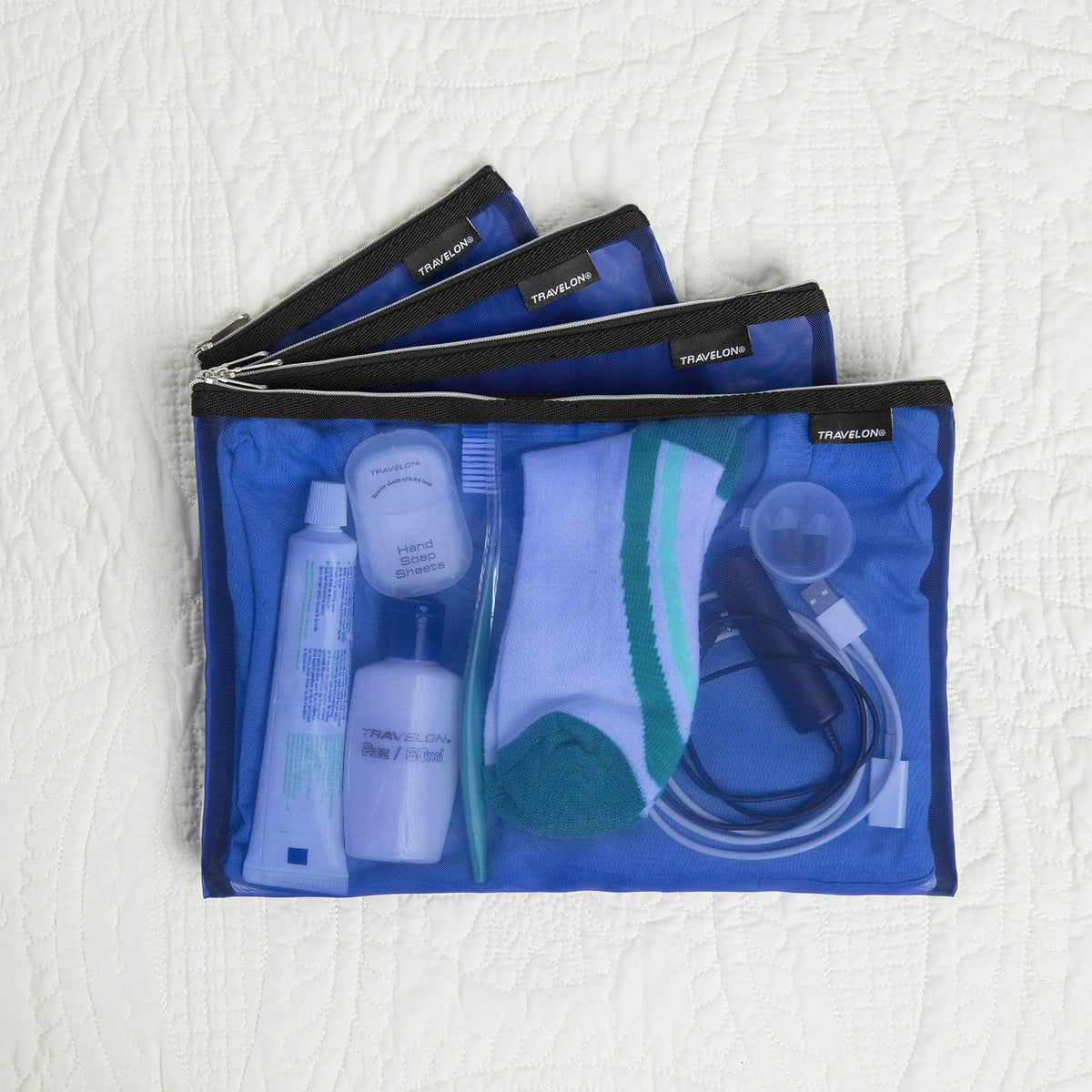 Travelon Mesh Pouch Set of 4 - Travel Organizer Bags with Zipper, Multiple Sizes