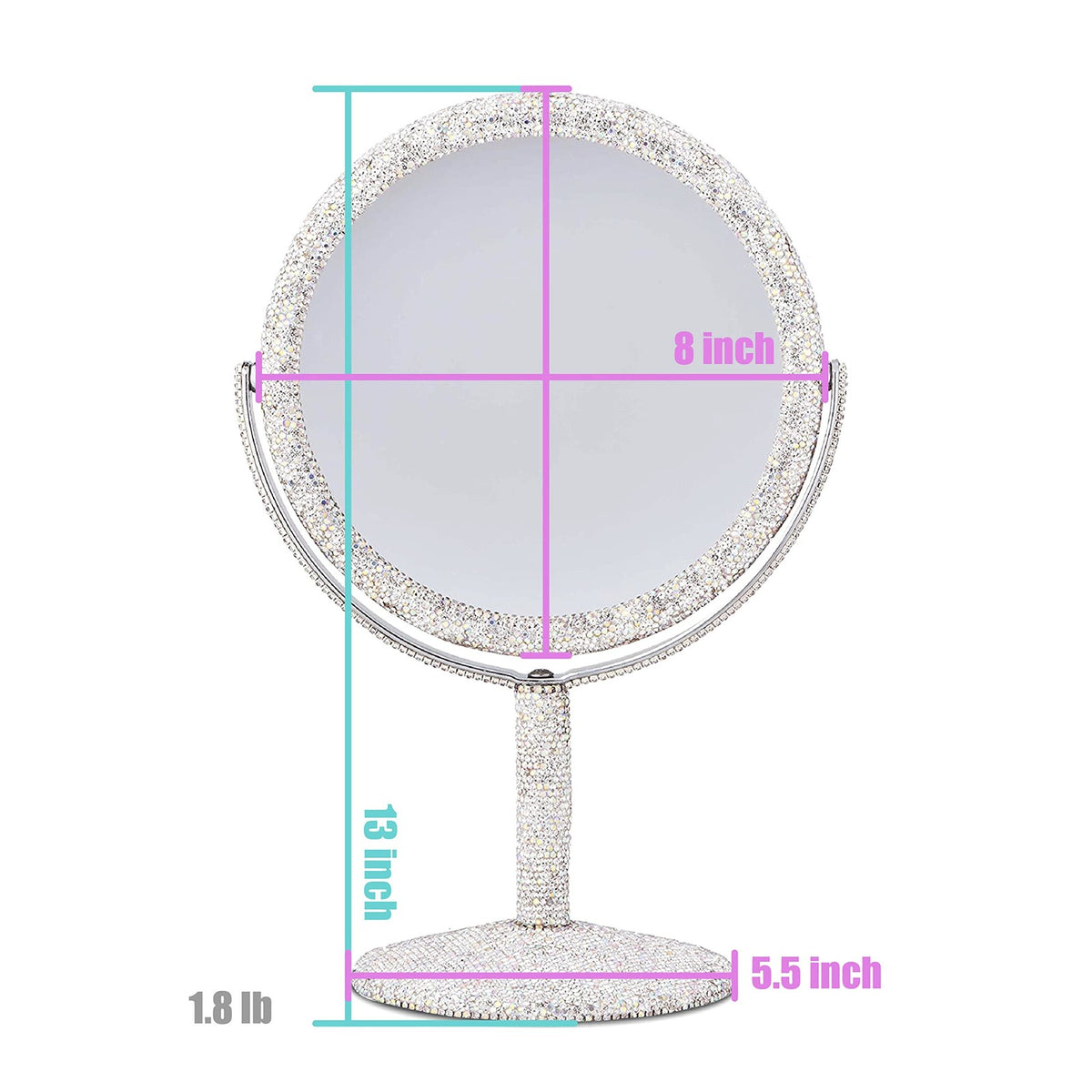 Double Sided Crystal Rhinestone Makeup Mirror with 2X Magnification
