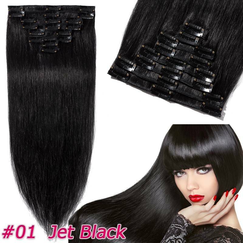 Clip In Human Hair Extensions Full Head 7 or 8 Pieces Remy Hair