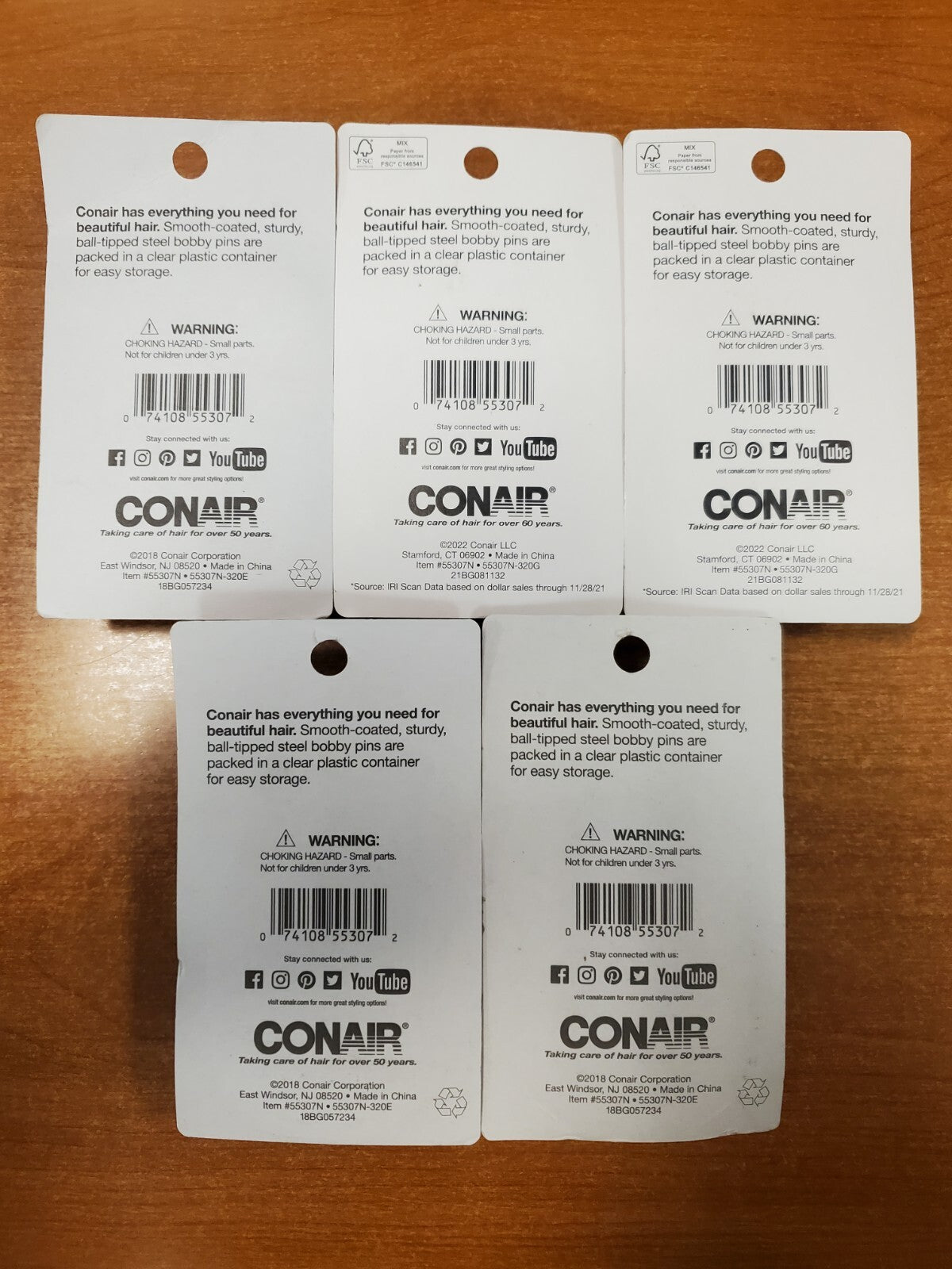 5 Packs of 75: Conair Pin & Match Bobby Pins Black+Storage Container
