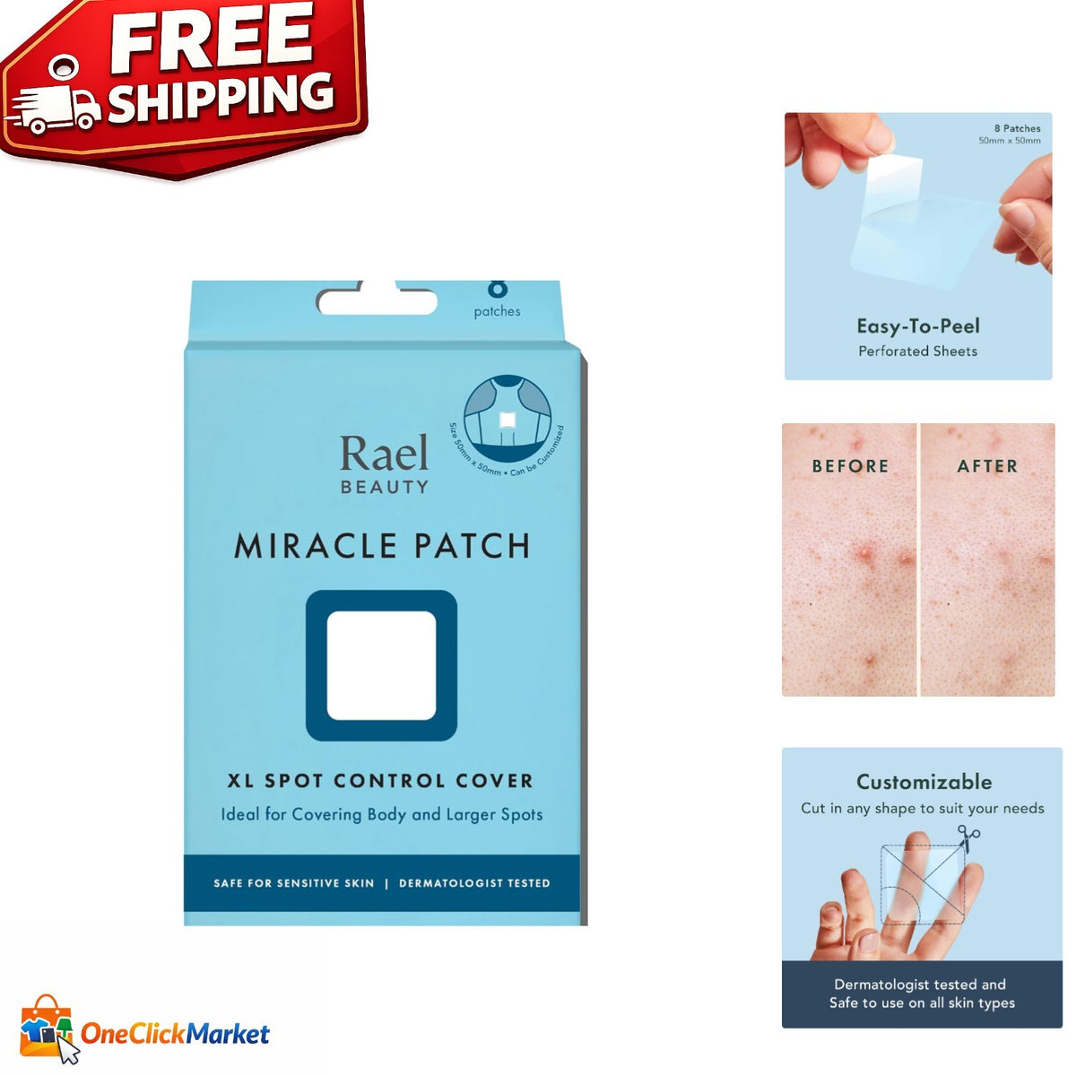 Large Hydrocolloid Pimple Patches - 50mm Absorbent Blemish Cover for Face & Body