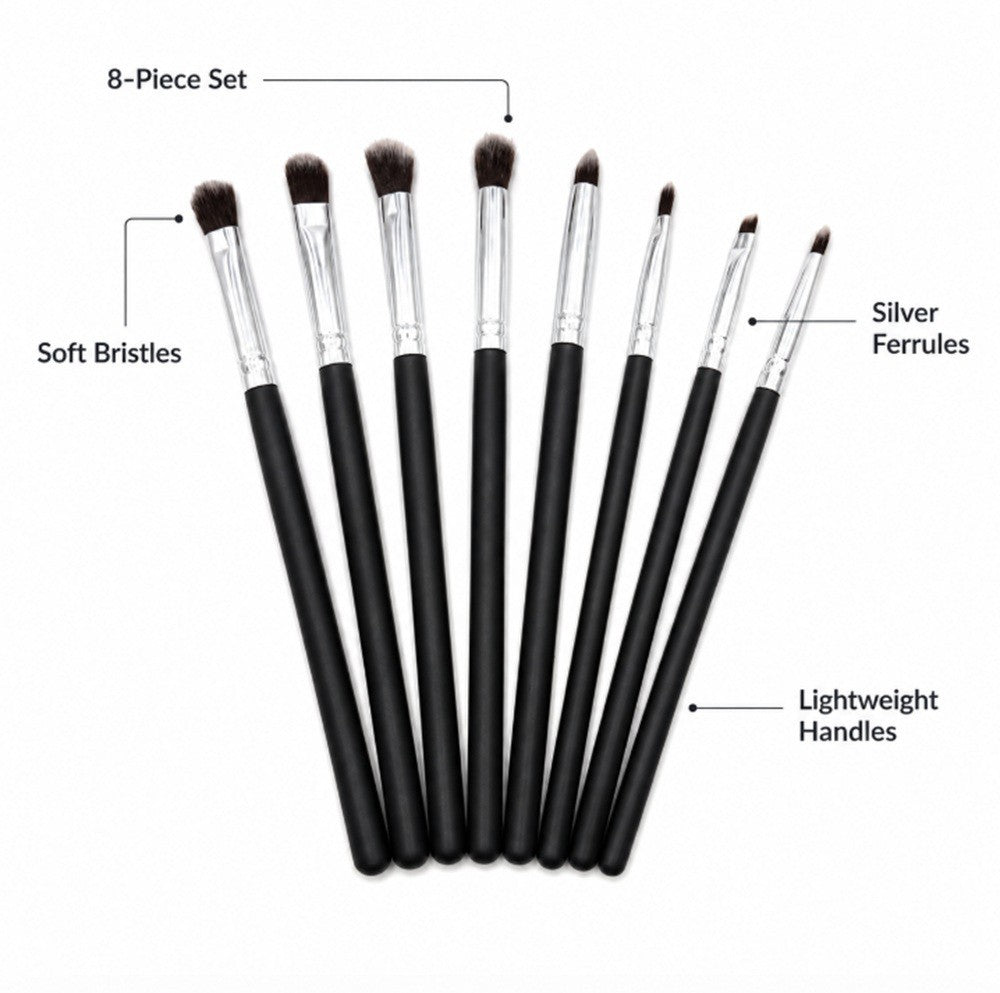 8-Piece Eye Makeup Brush Set for Eyeshadow Blending & Detailing - Travel Friendly