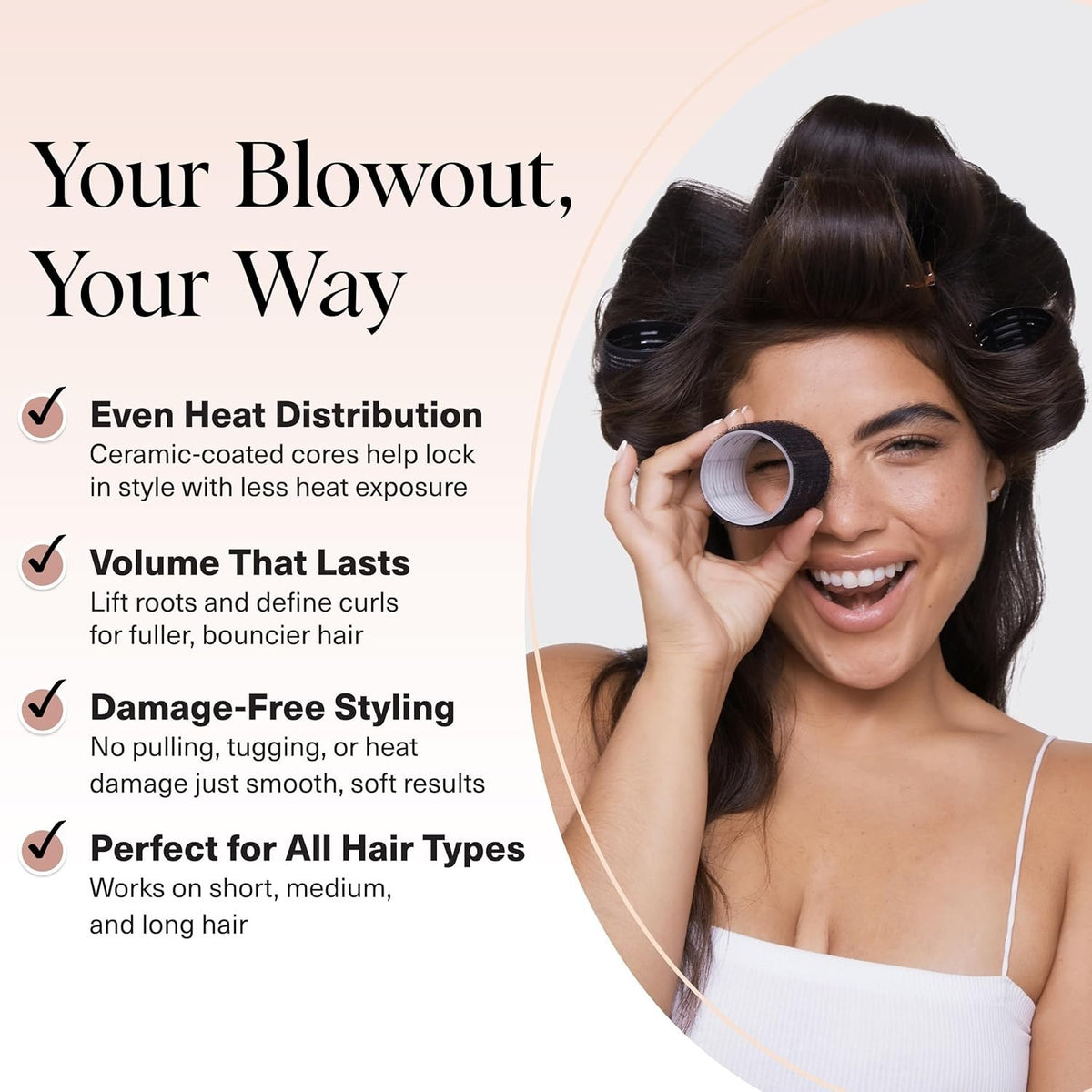 Heatless Ceramic Hair Rollers Set for Voluminous Curls – 8 Pack