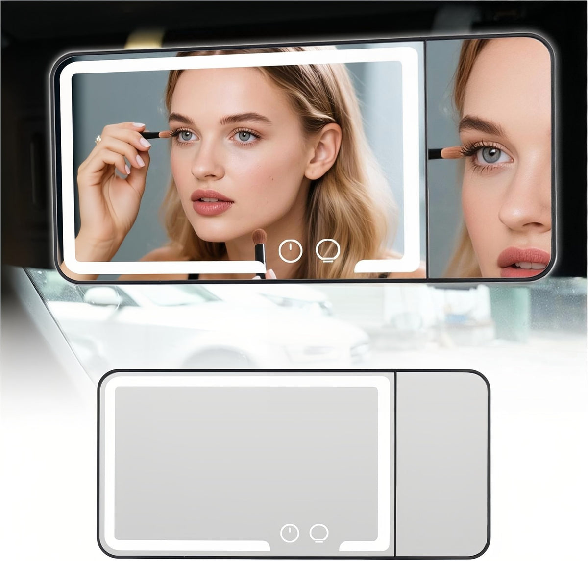 Car Sun Visor Makeup Mirror with LED Lights 3X Magnification & 3 Light Modes