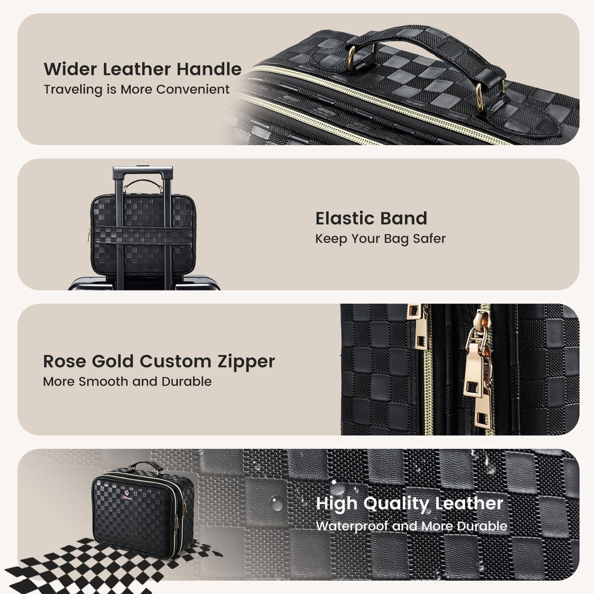 Travel Makeup Bag with LED Lighted Mirror and Double Layer Storage