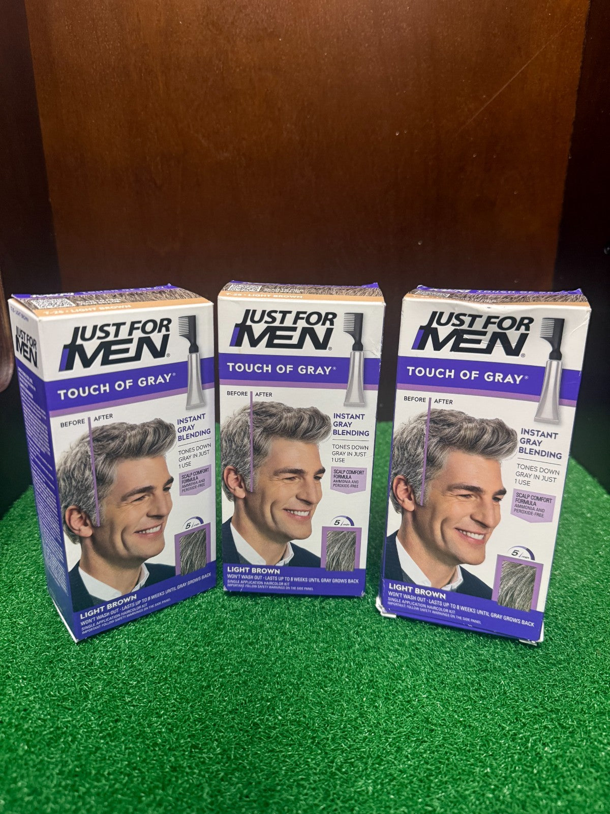 Touch of Gray Hair Color with Comb Applicator, T-25 Light Brown, 3-Pack