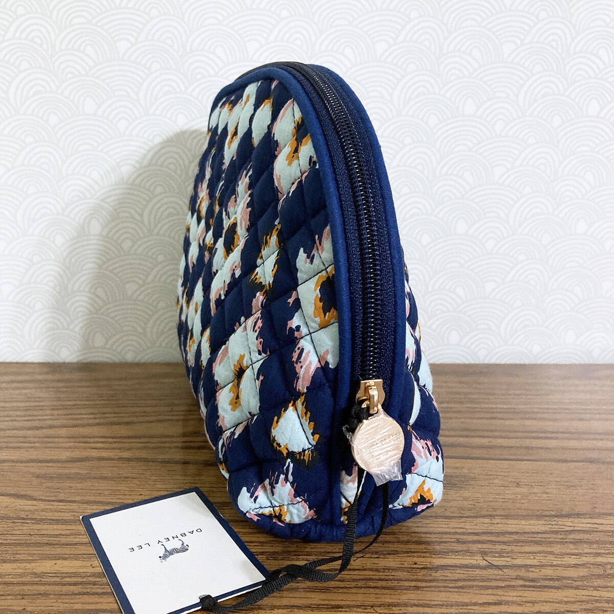 Dabney Lee Quilted Ikat Cosmetic Bag Navy Large 8" Travel Pouch