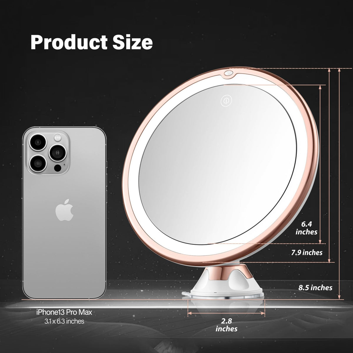 Lighted 8-Inch Magnifying Makeup Mirror with 10X Magnification and Suction Cups