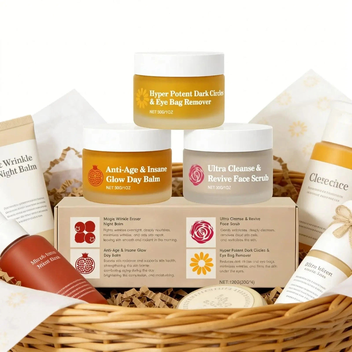 Mature Skin Face Balm Set with Exfoliator & Eye Cream for Women