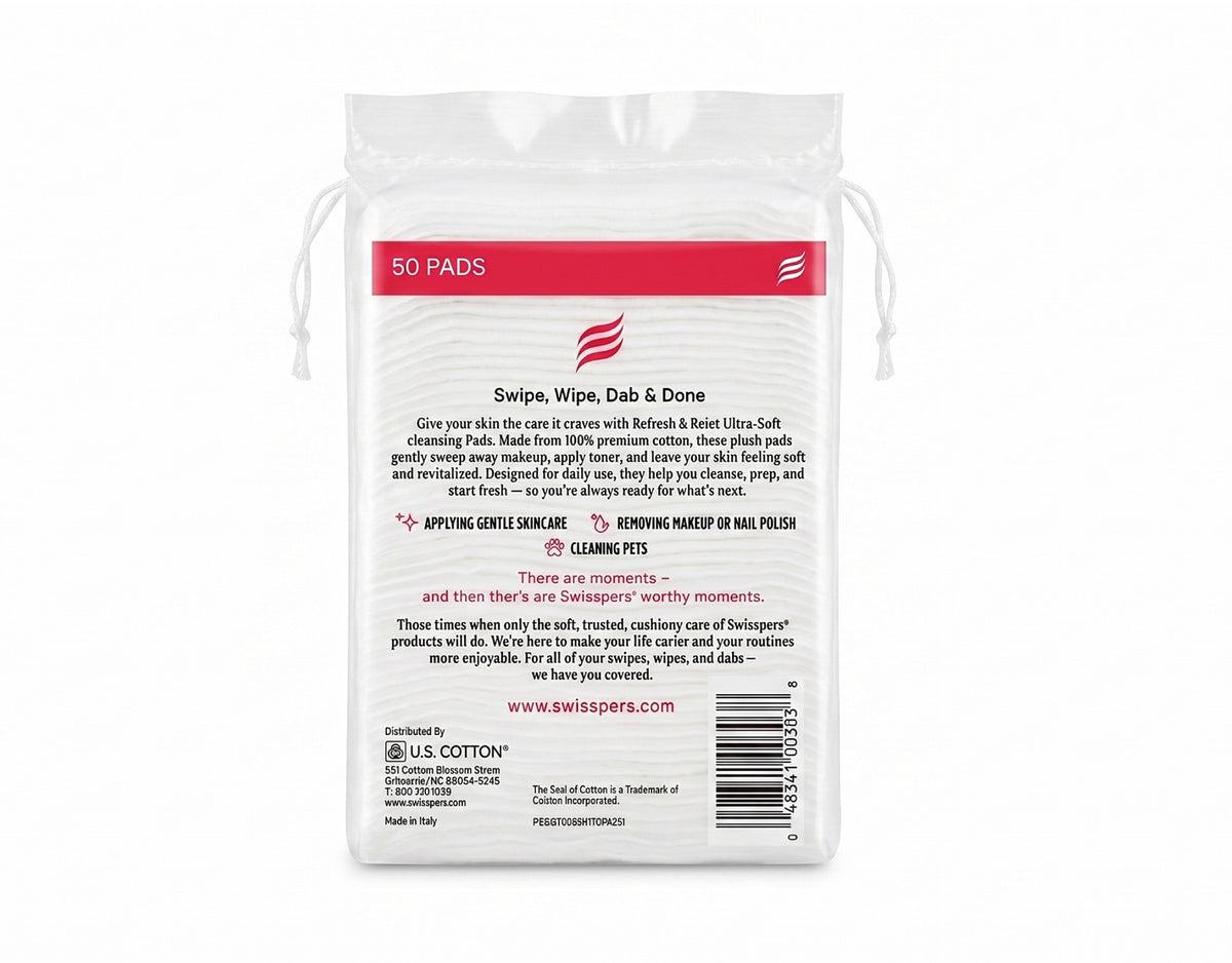 Ultrasoft Facial Cleansing Cotton Pads 50 Count - Lint-Free & Quilted