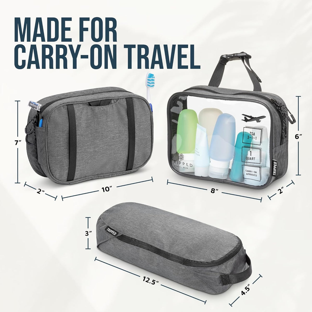 3-Piece Travel Toiletry Bag Set with Hanging Bag TSA Liquids Bag & Organizer