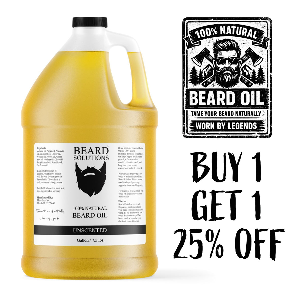 Unscented Beard Oil Gallon - Natural Men’s Hair Growth Serum, 7.5 lbs Bulk