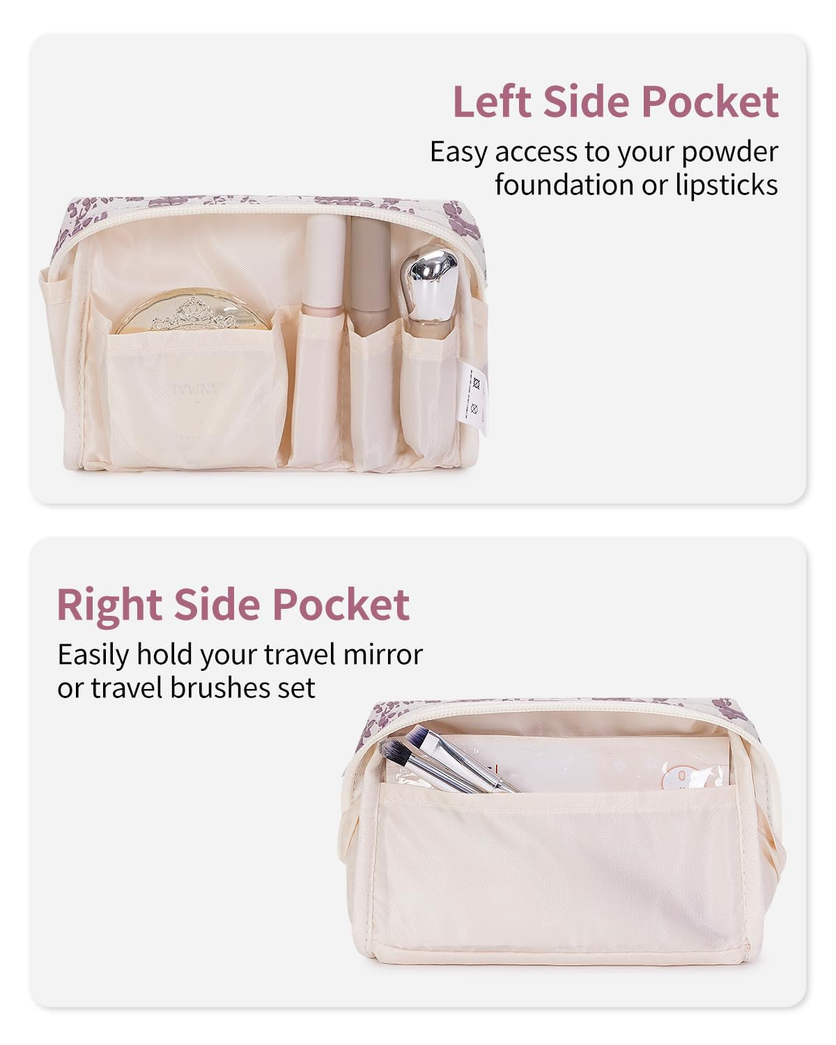 Cute Floral Makeup Bag for Travel and Purse - Small Waterproof Cosmetic Pouch