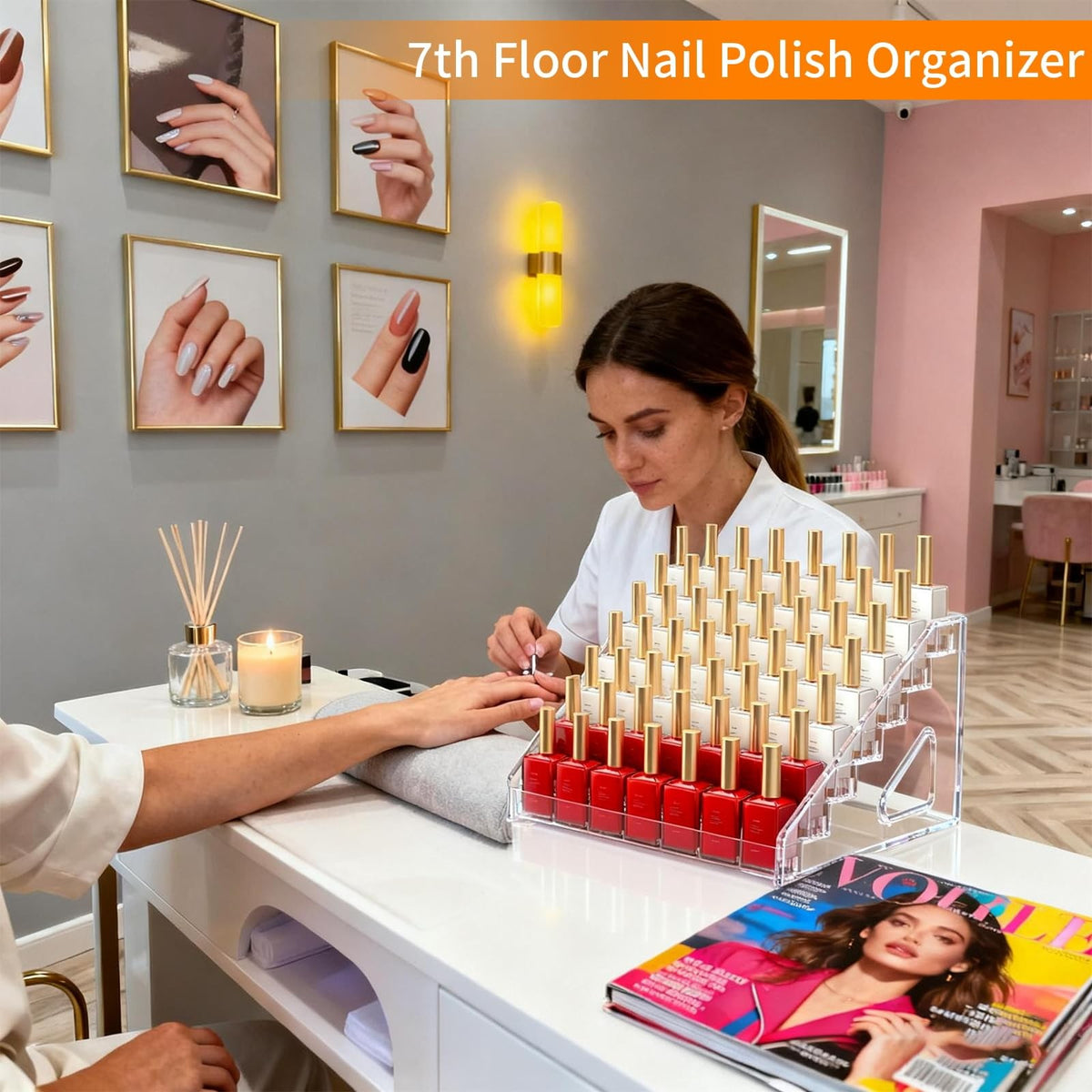7-Layer Acrylic Nail Polish Organizer Display Case with Detachable Stand