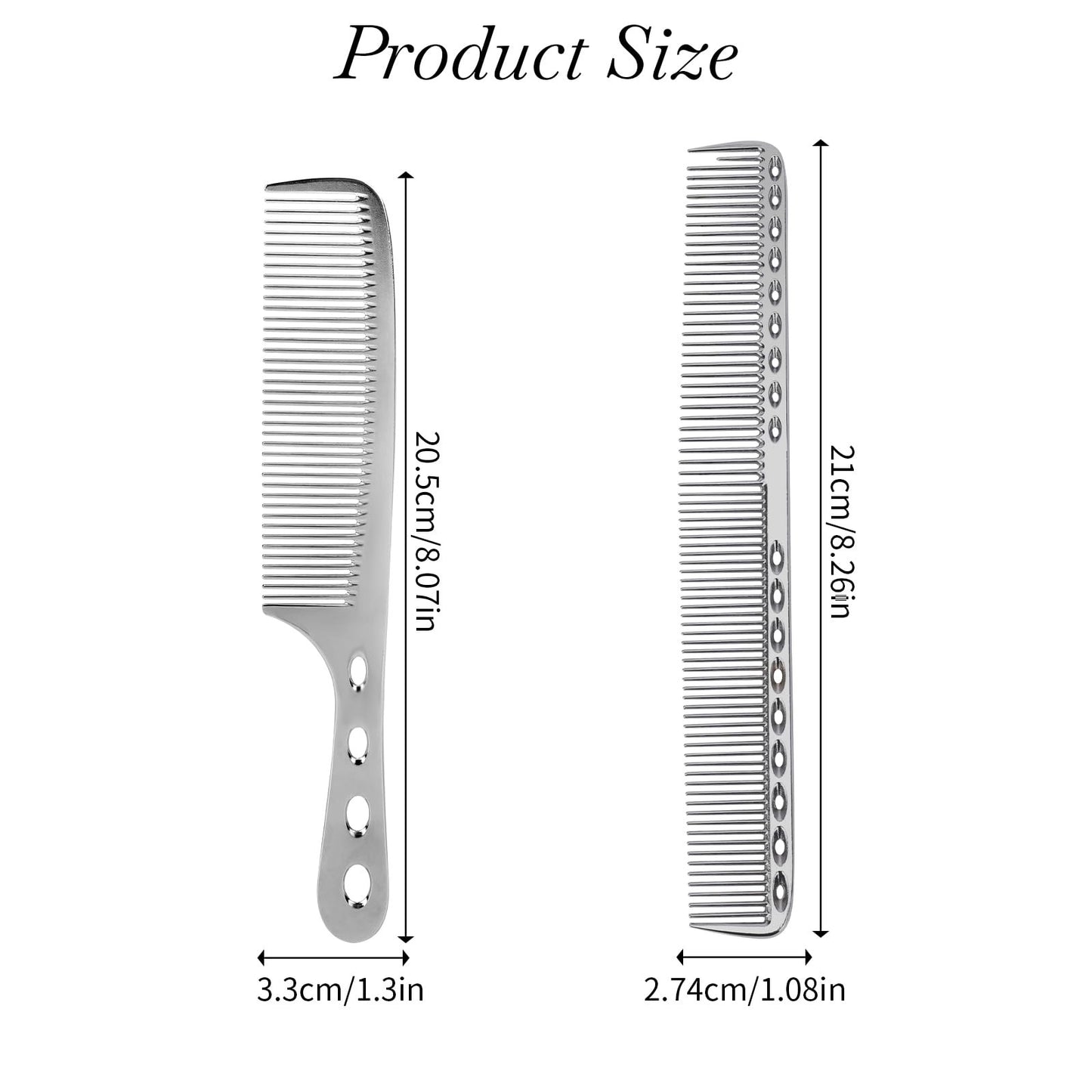 Metal Hair Comb Set - 2 Pcs Space Aluminum Styling Combs for Hair Cutting & Styling, Silver