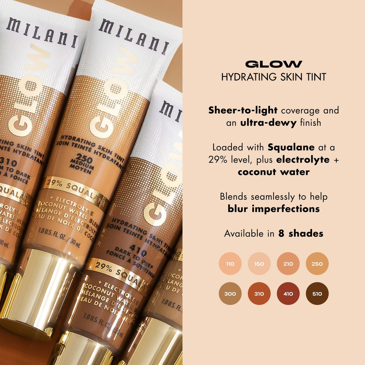 Milani Glow Hydrating Skin Tint Dark to Deep - Moisturizing Liquid Foundation