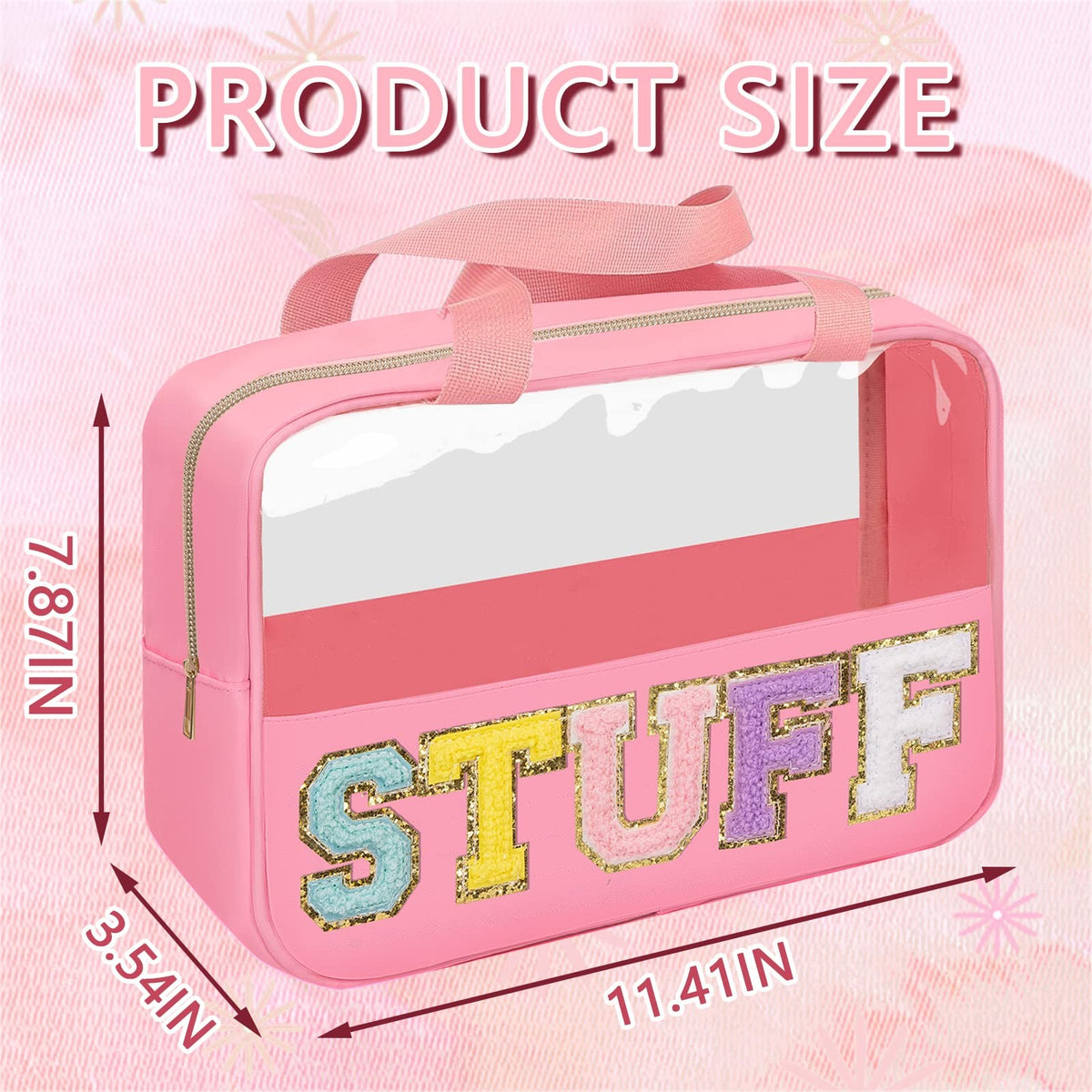 Large Clear Makeup Cosmetic Bag with Waterproof Nylon Handle Pink