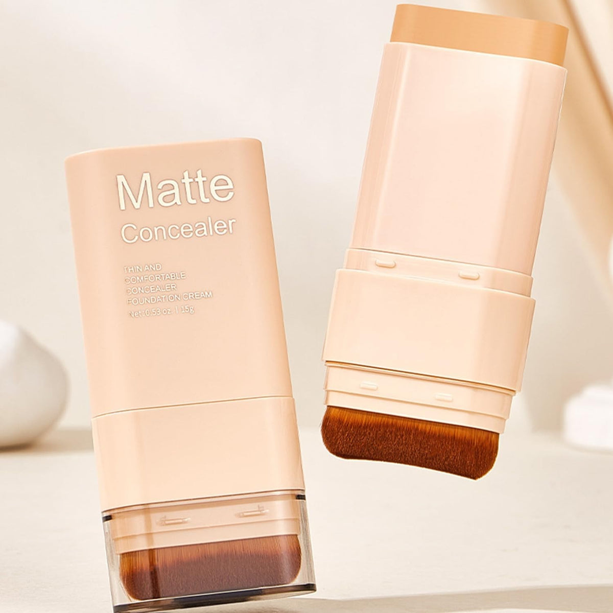 Dual-Ended Foundation and Concealer Stick with Brush for Easy Makeup Touch-Ups