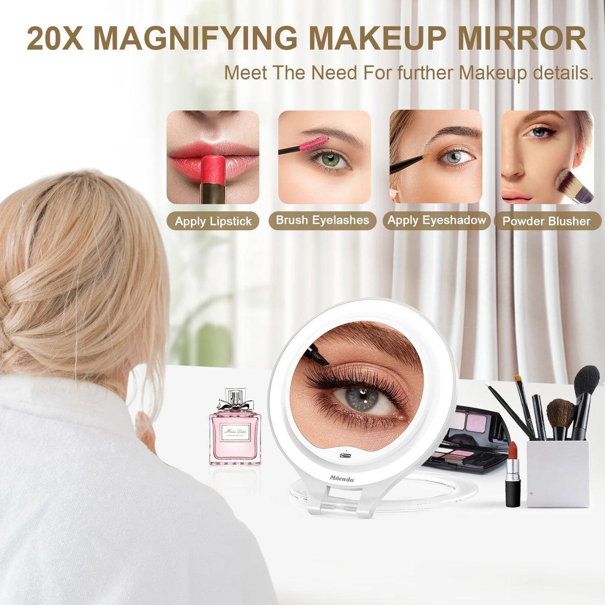 Magnifying Makeup Mirror with Light 1X/20X Double Sided Portable