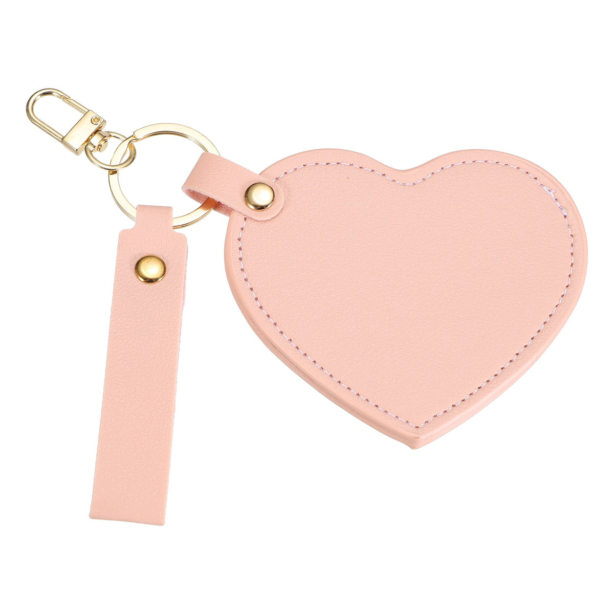 Mini Heart-Shaped Keychain Mirror with Leather Cover Pink Compact Travel Accessory