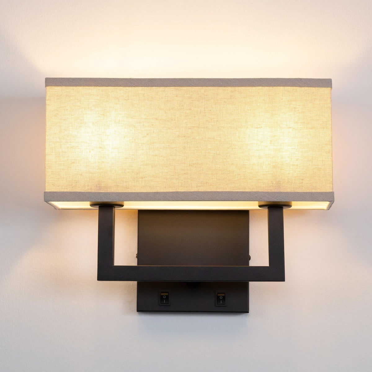 2-Light Linen Fabric Wall Sconce with On/Off Switch - Black Finish
