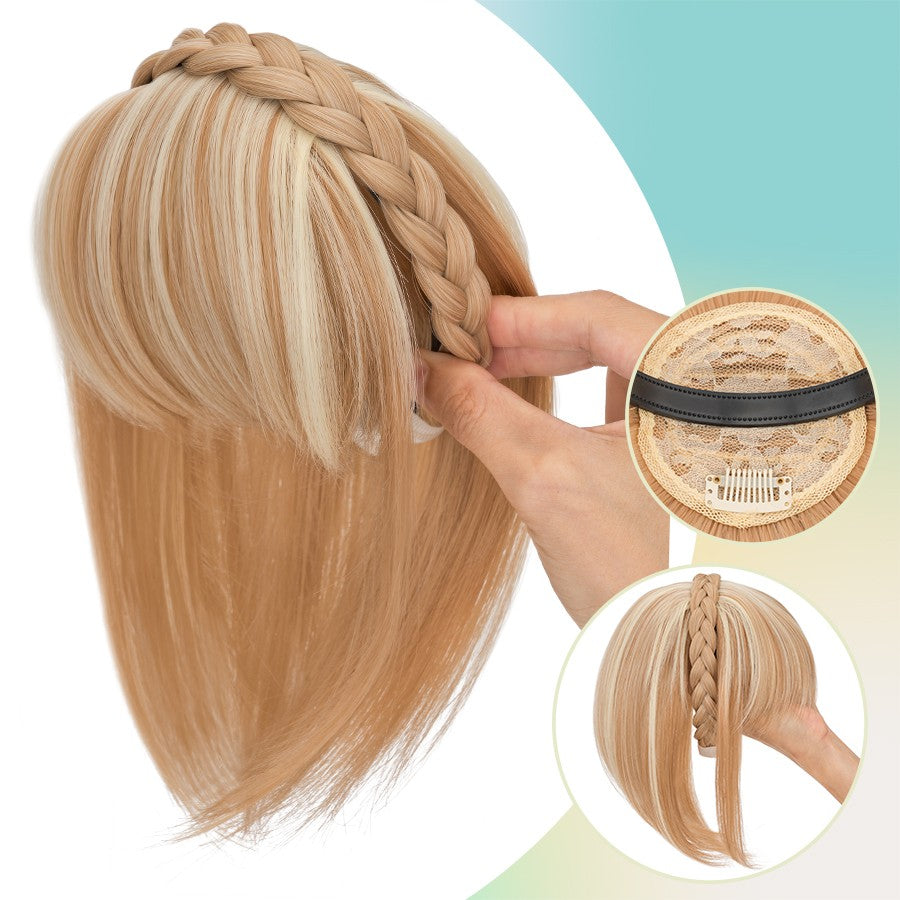 Women Braid Headband Topper with Bangs - Instant Hair Fringes & Hairbands