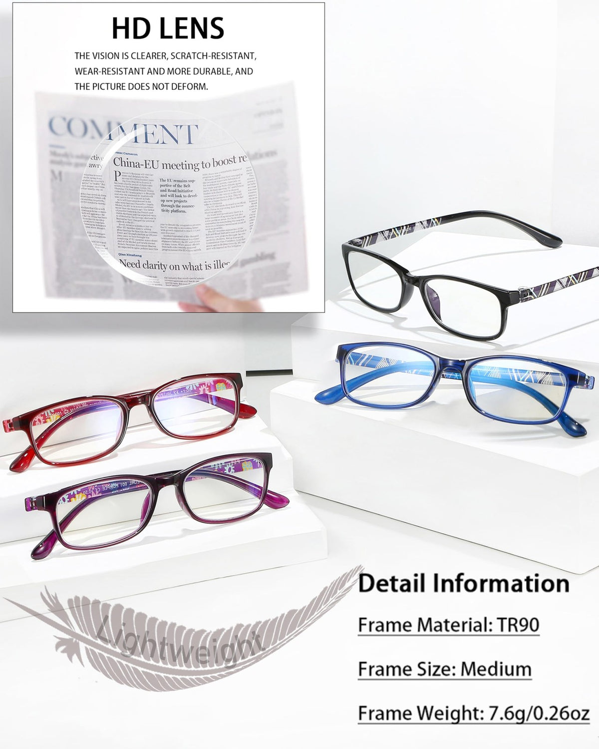 Blue Light Blocking Reading Glasses 2 Pack for Men Women - Stylish Comfort