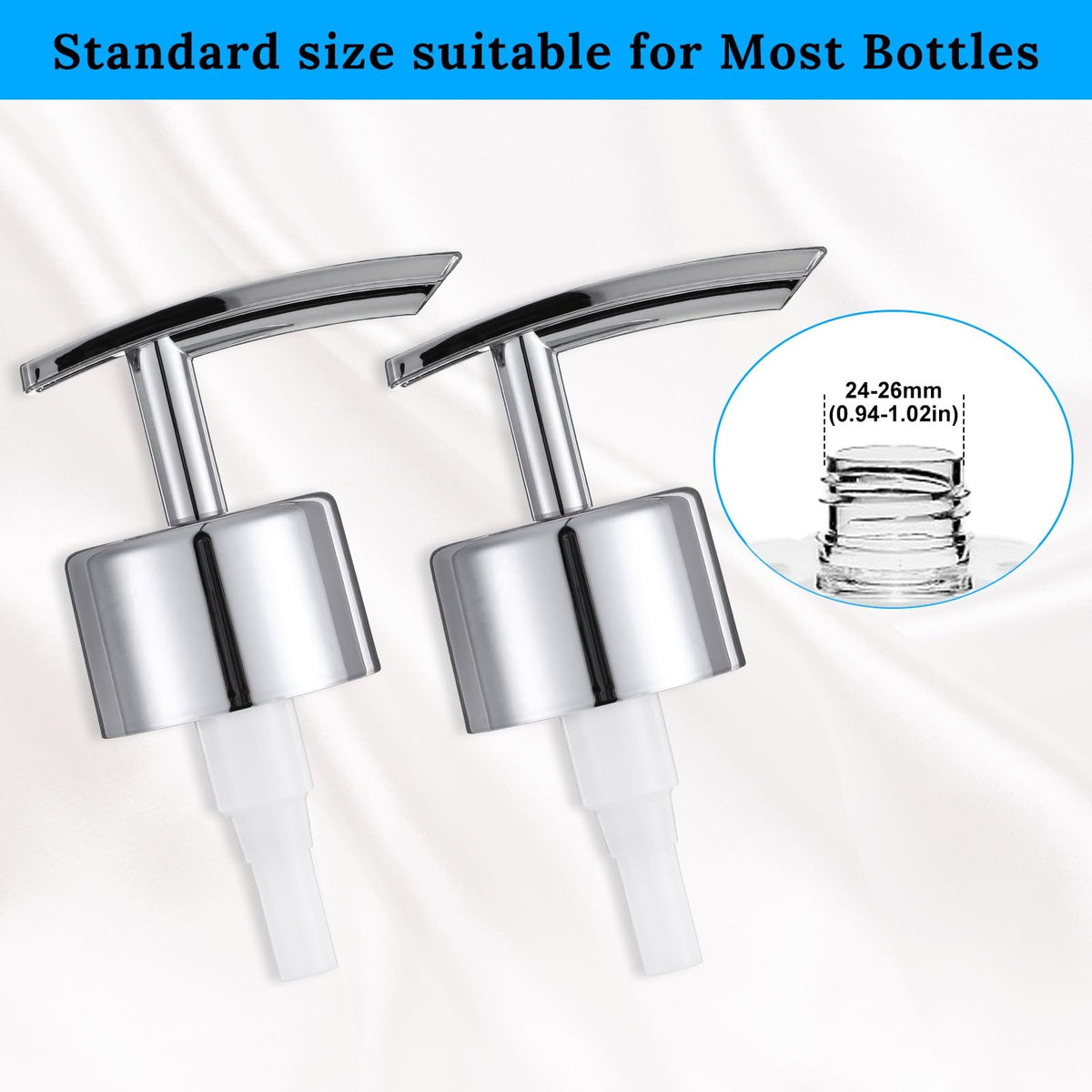 2 Pack Universal Silver Soap Dispenser Pumps Replacement Top for Liquid Hand Soaps