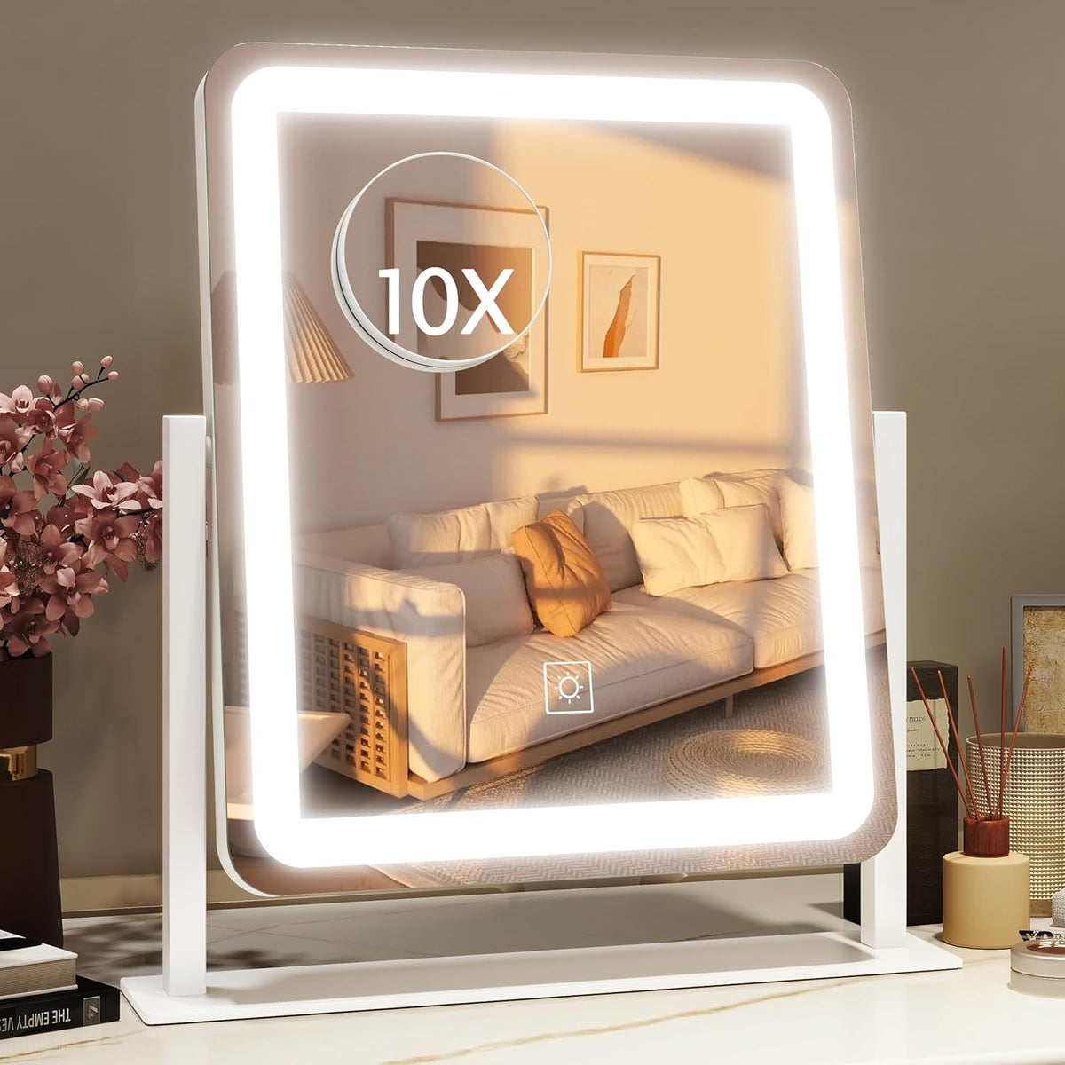 15x13 Inch Lighted Makeup Vanity Mirror with Dimmable LED & 360° Rotation